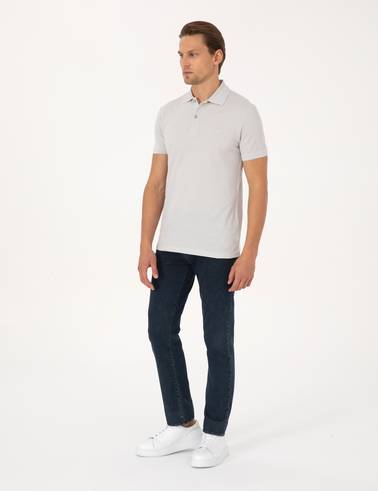 Açık Gri Slim Fit %100 Pamuk Kıvrılmaz Düğmeli Polo Yaka Basic Tişört
