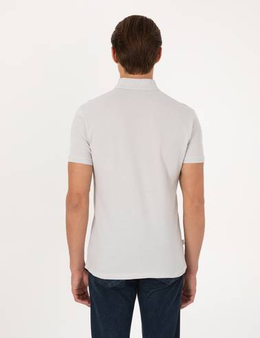 Açık Gri Slim Fit %100 Pamuk Kıvrılmaz Düğmeli Polo Yaka Basic Tişört