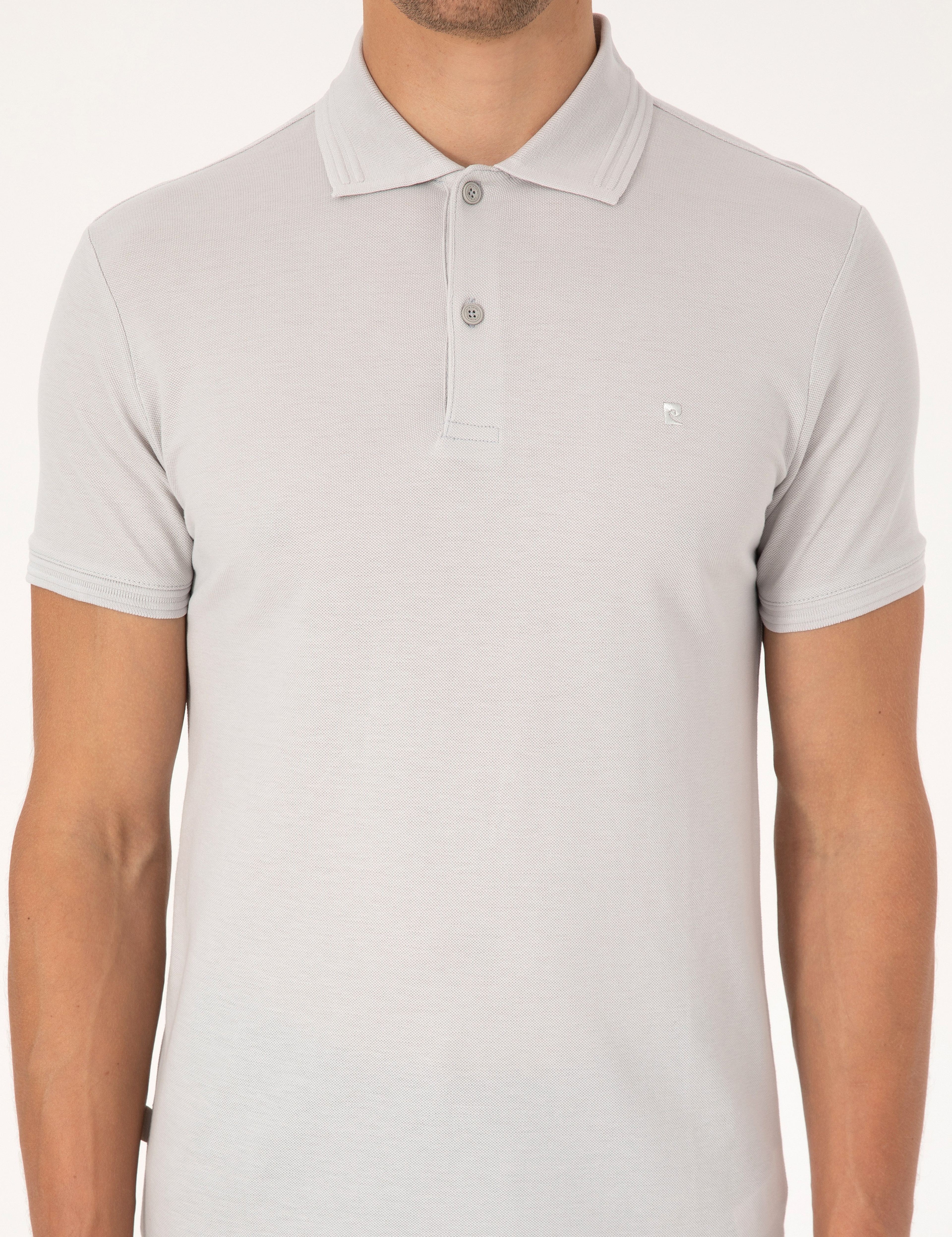 Açık Gri Slim Fit %100 Pamuk Kıvrılmaz Düğmeli Polo Yaka Basic Tişört - Image 6