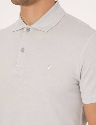 Açık Gri Slim Fit %100 Pamuk Kıvrılmaz Düğmeli Polo Yaka Basic Tişört