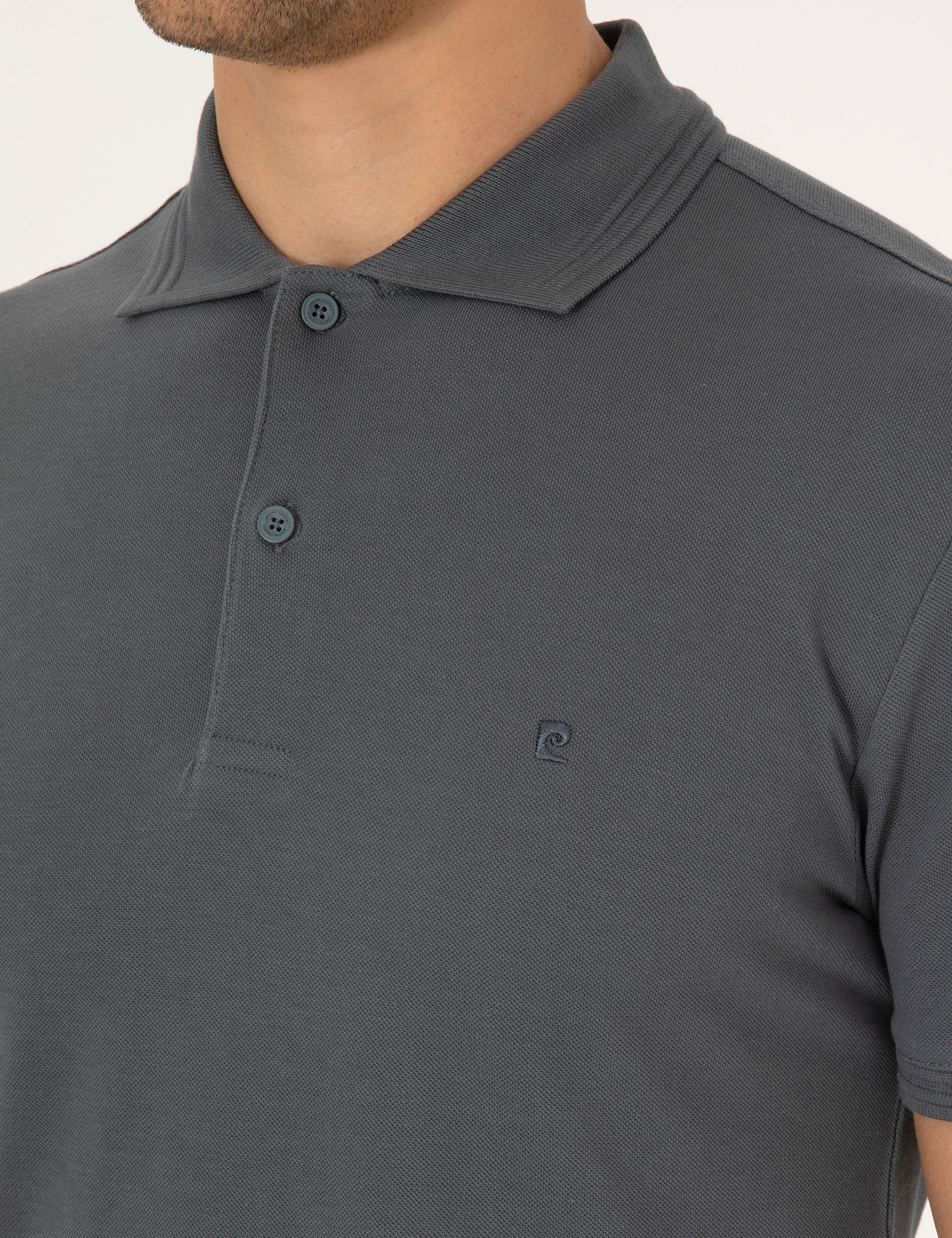 Antrasit Slim Fit %100 Pamuk Kıvrılmaz Düğmeli Polo Yaka Basic Tişört