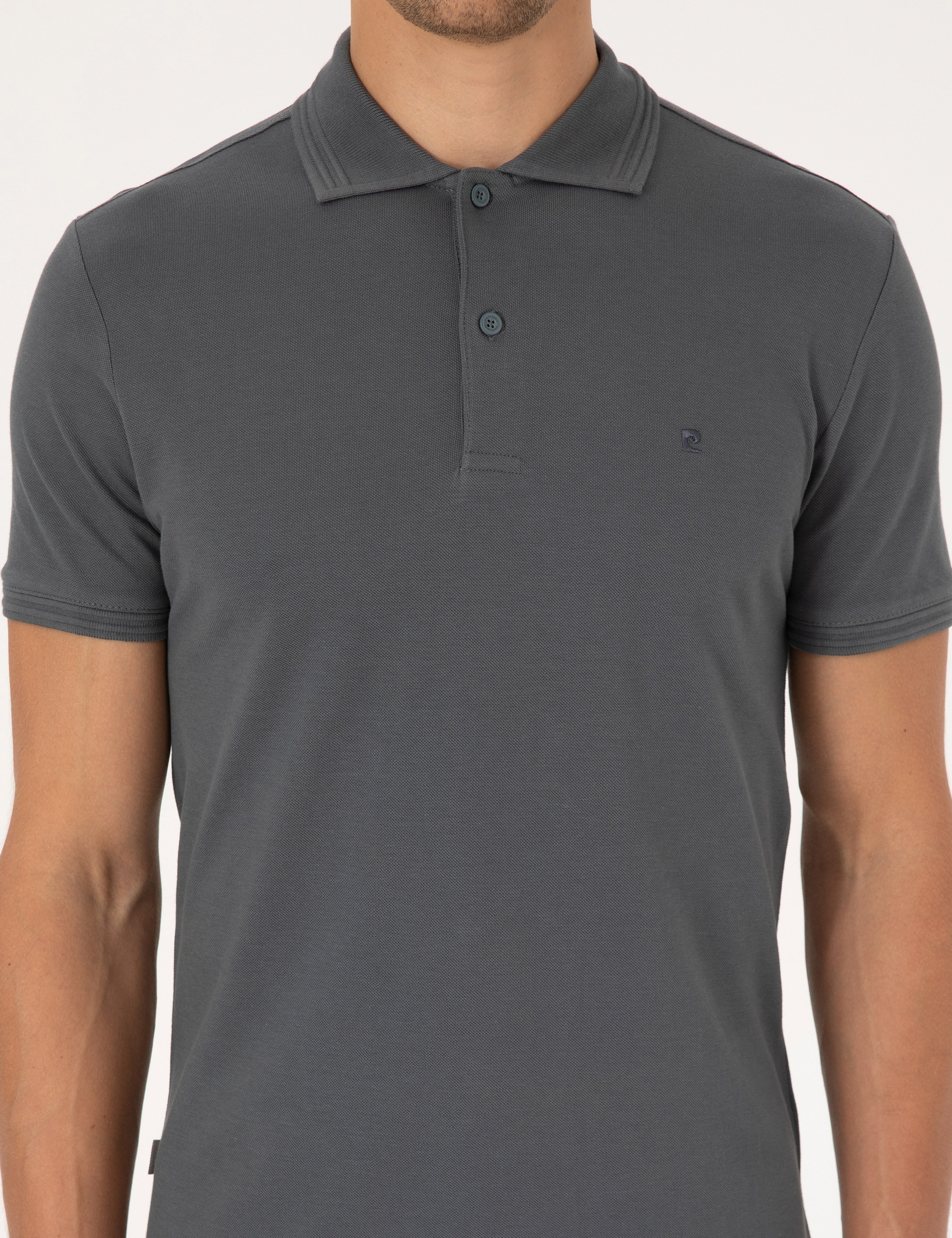 Antrasit Slim Fit %100 Pamuk Kıvrılmaz Düğmeli Polo Yaka Basic Tişört
