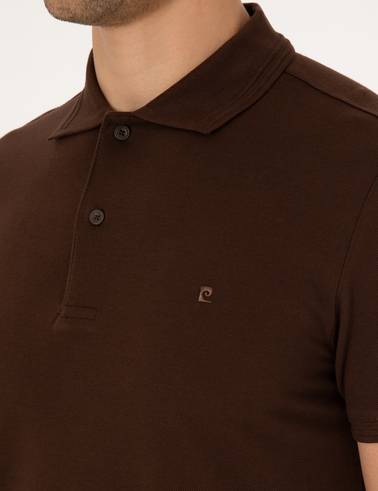 Koyu Kahverengi Slim Fit %100 Pamuk Kıvrılmaz Düğmeli Polo Yaka Basic Tişört