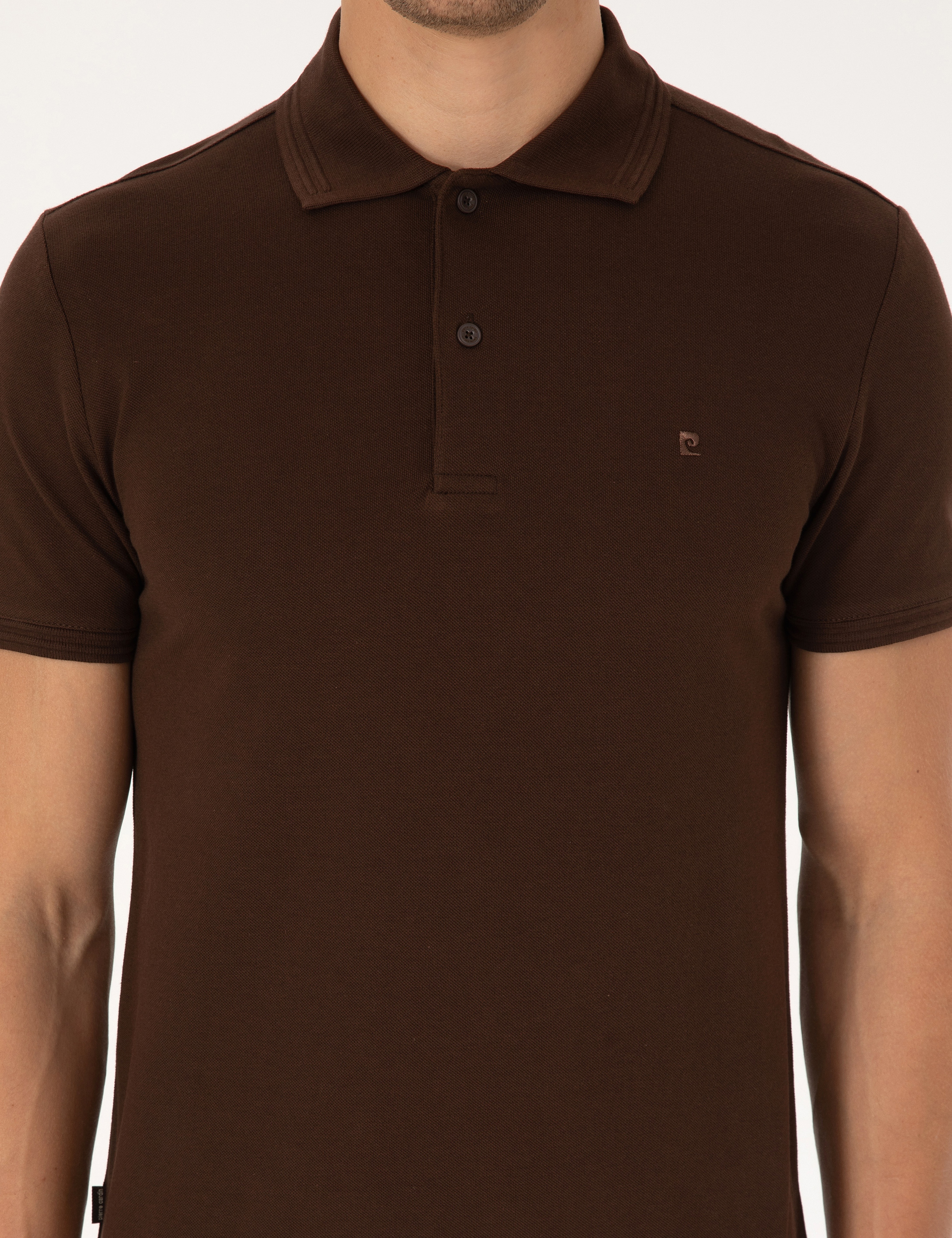 Koyu Kahverengi Slim Fit %100 Pamuk Kıvrılmaz Düğmeli Polo Yaka Basic Tişört - Image 6