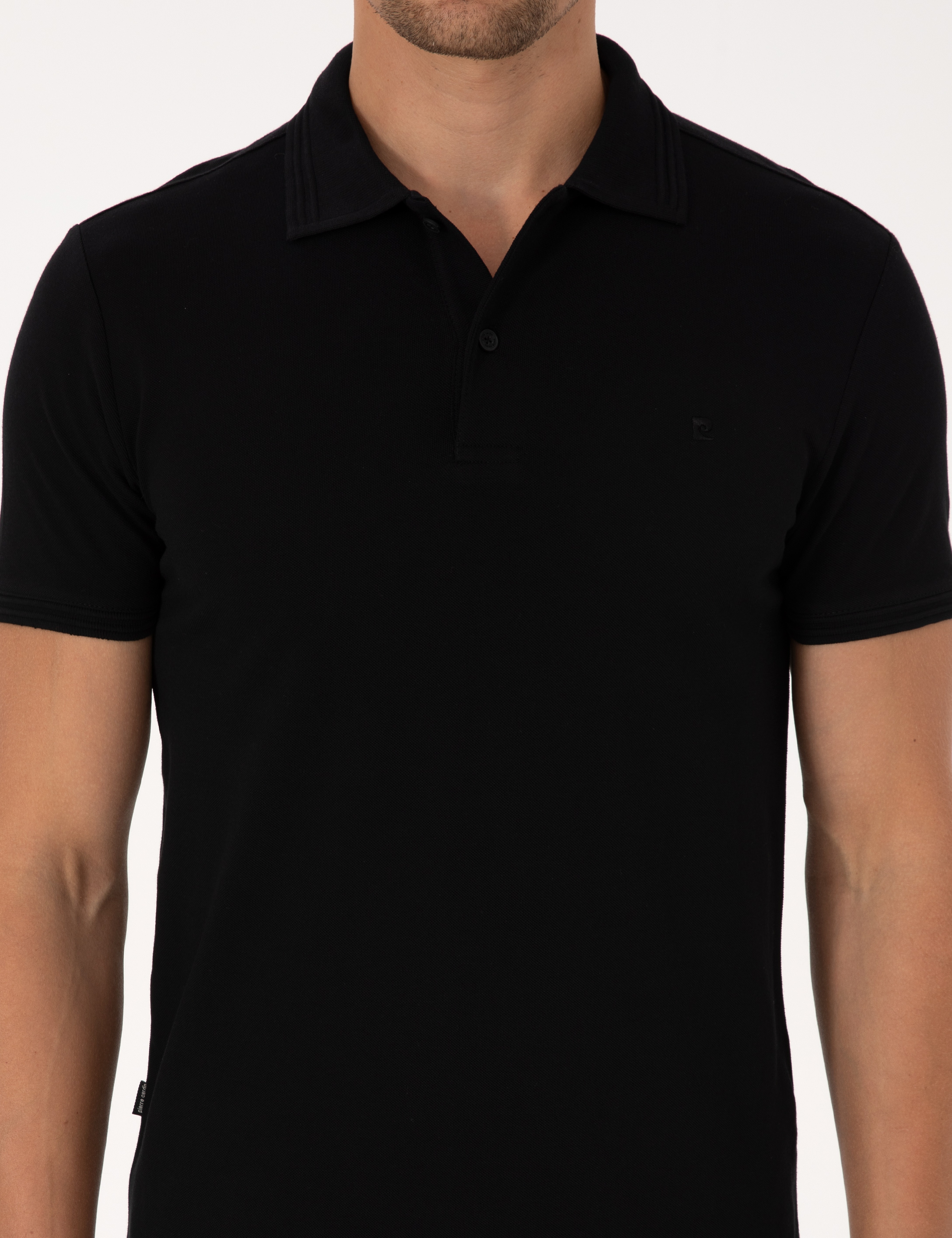 Siyah Slim Fit %100 Pamuk Kıvrılmaz Düğmeli Polo Yaka Basic Tişört