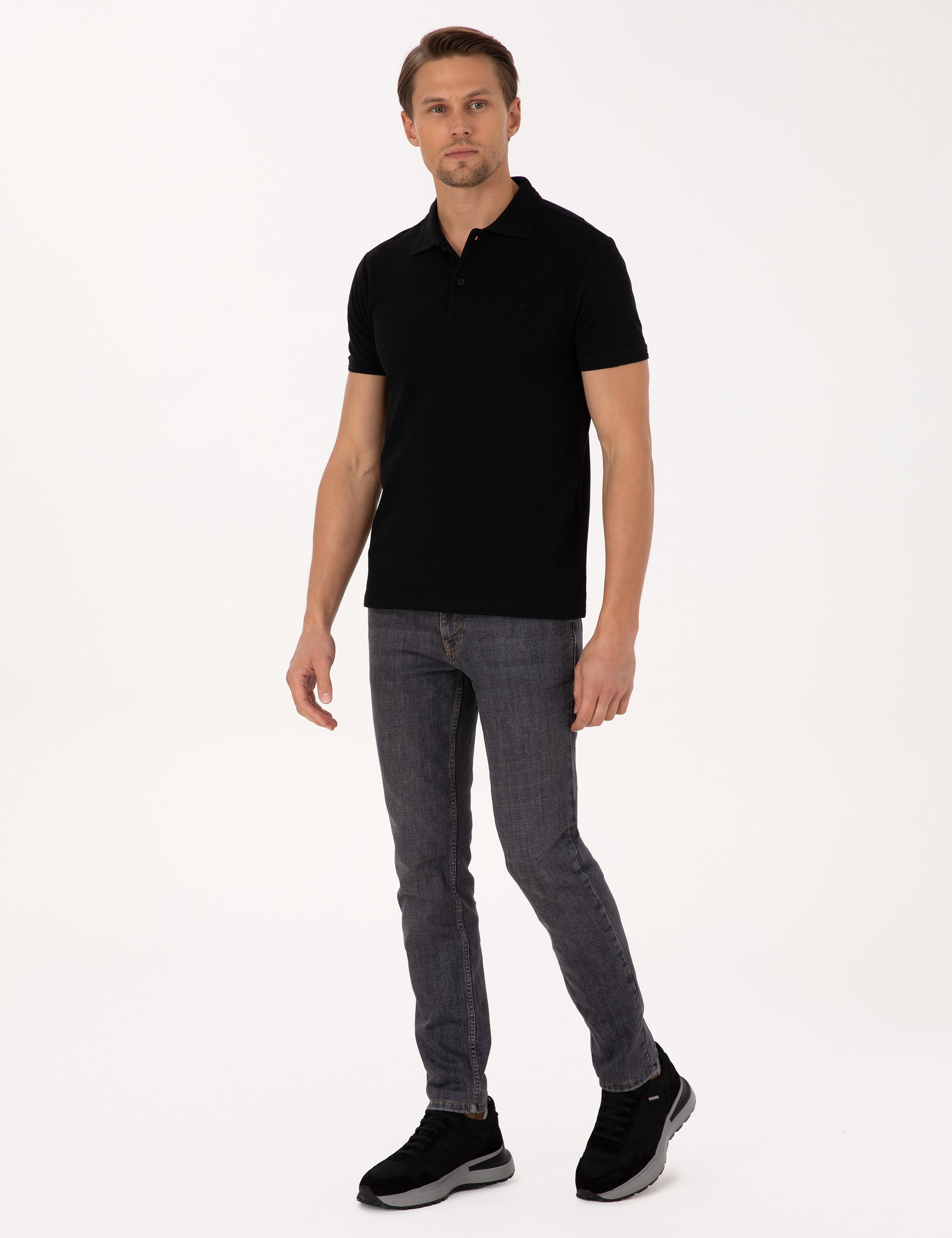 Siyah Slim Fit %100 Pamuk Kıvrılmaz Düğmeli Polo Yaka Basic Tişört - Image 4