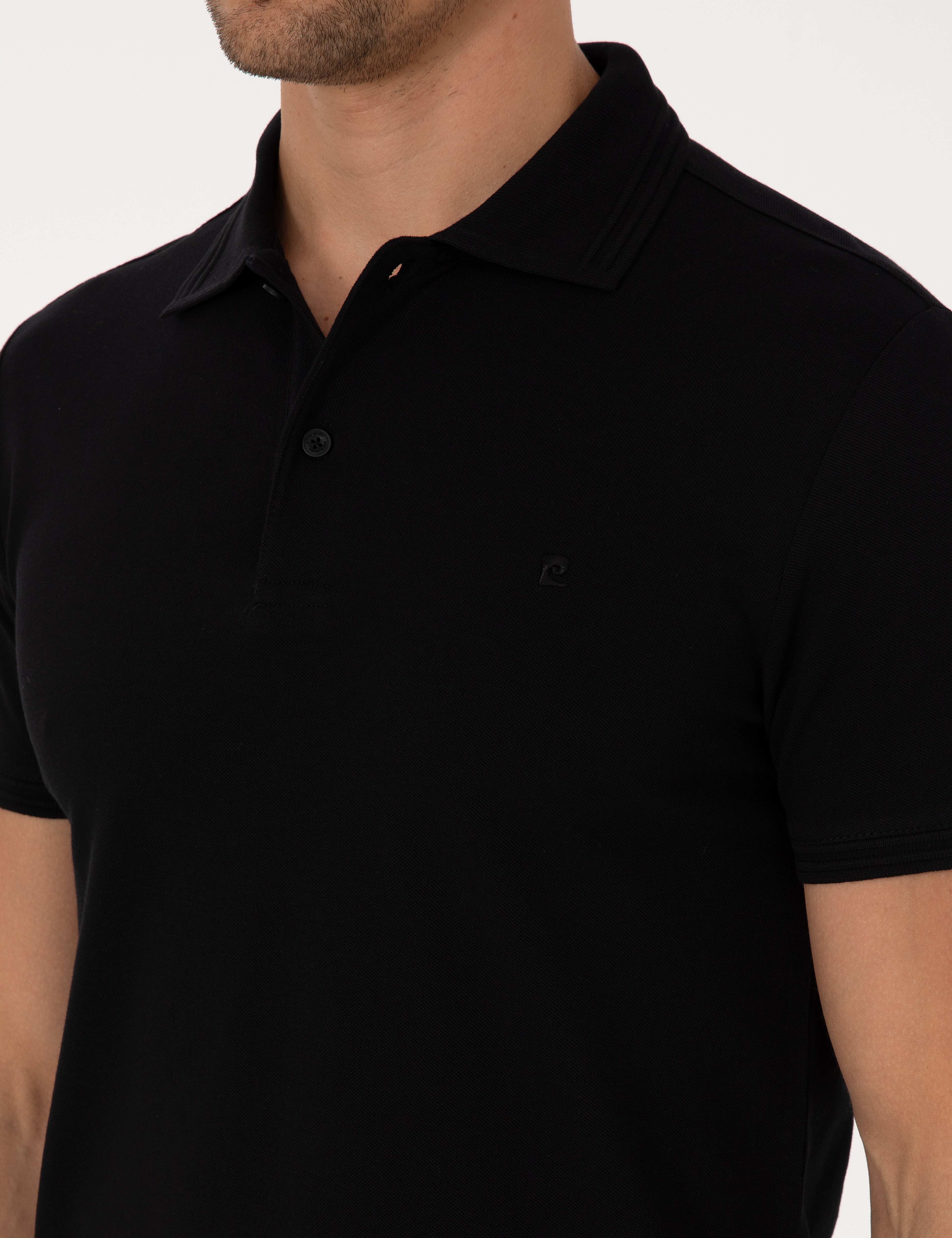 Siyah Slim Fit %100 Pamuk Kıvrılmaz Düğmeli Polo Yaka Basic Tişört