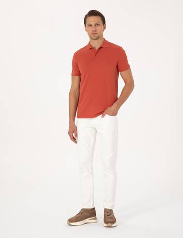 Kiremit Slim Fit %100 Pamuk Kıvrılmaz Düğmeli Polo Yaka Basic Tişört