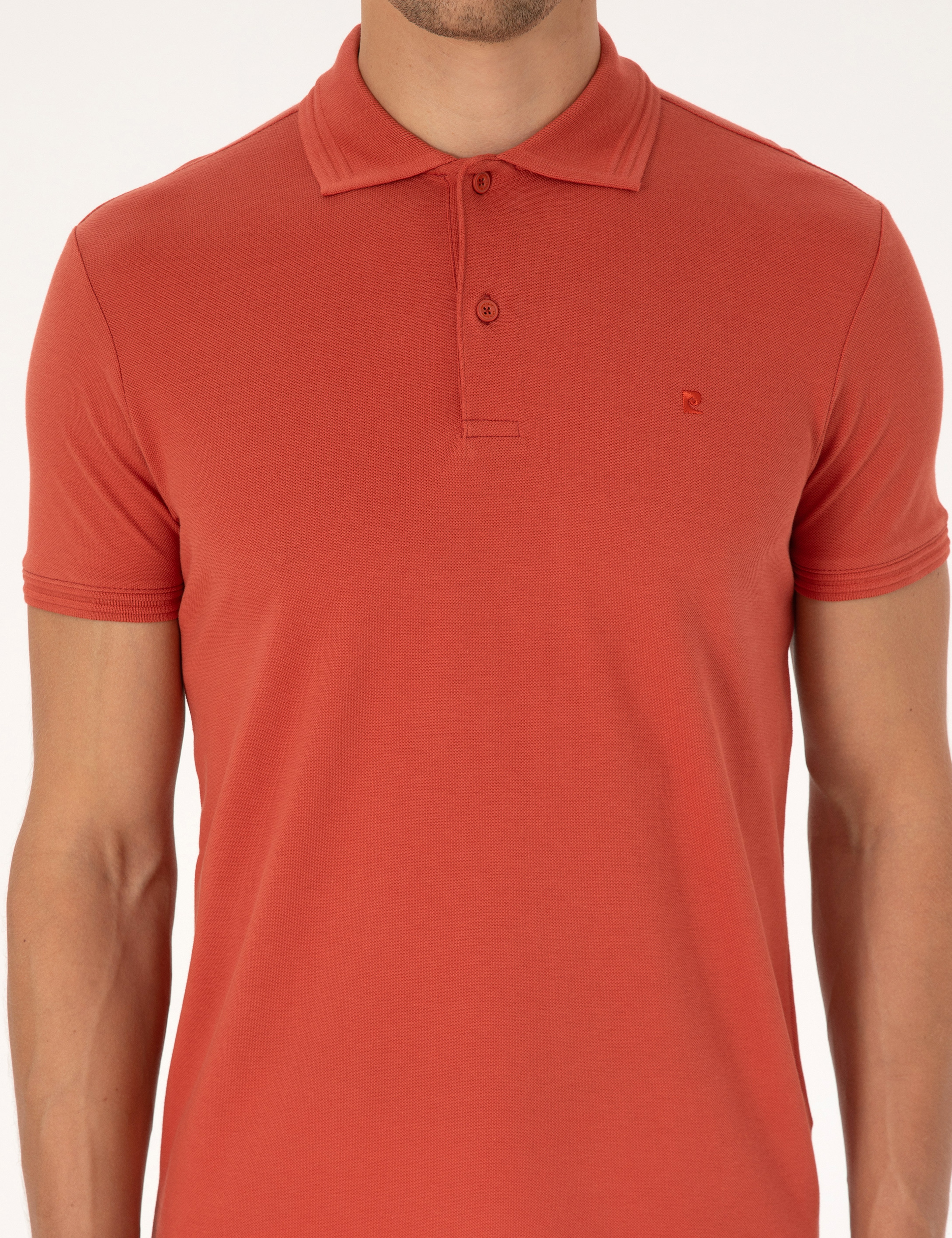 Kiremit Slim Fit %100 Pamuk Kıvrılmaz Düğmeli Polo Yaka Basic Tişört