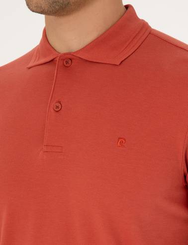 Kiremit Slim Fit %100 Pamuk Kıvrılmaz Düğmeli Polo Yaka Basic Tişört