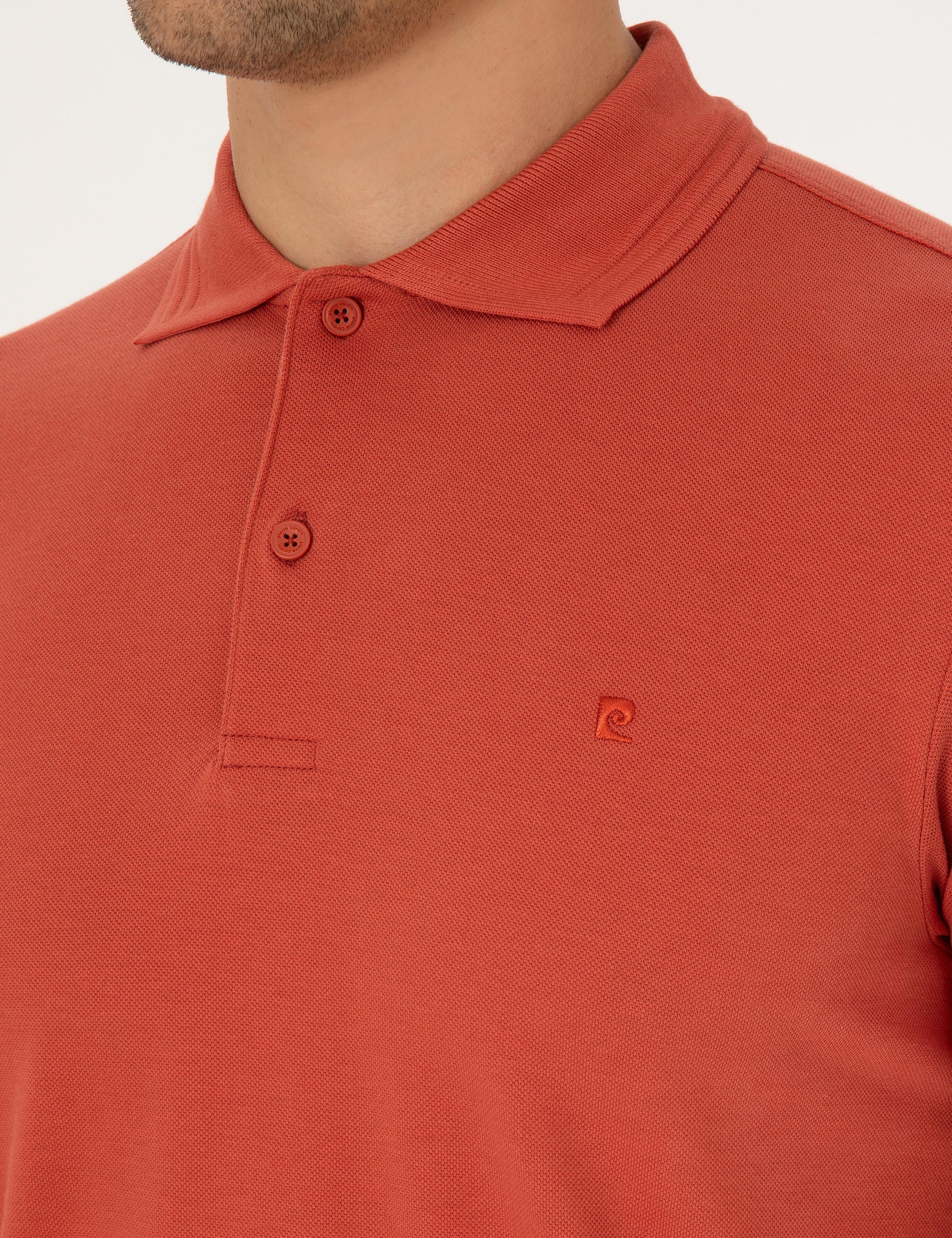 Kiremit Slim Fit %100 Pamuk Kıvrılmaz Düğmeli Polo Yaka Basic Tişört