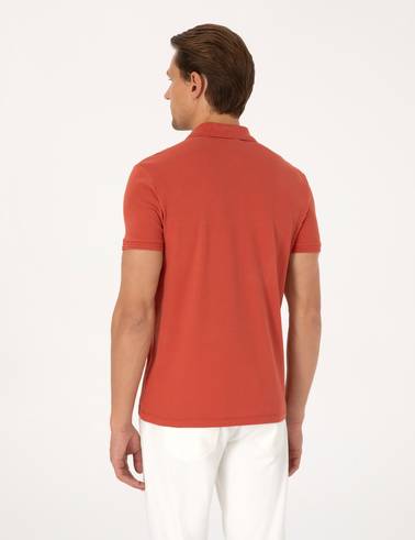 Kiremit Slim Fit %100 Pamuk Kıvrılmaz Düğmeli Polo Yaka Basic Tişört