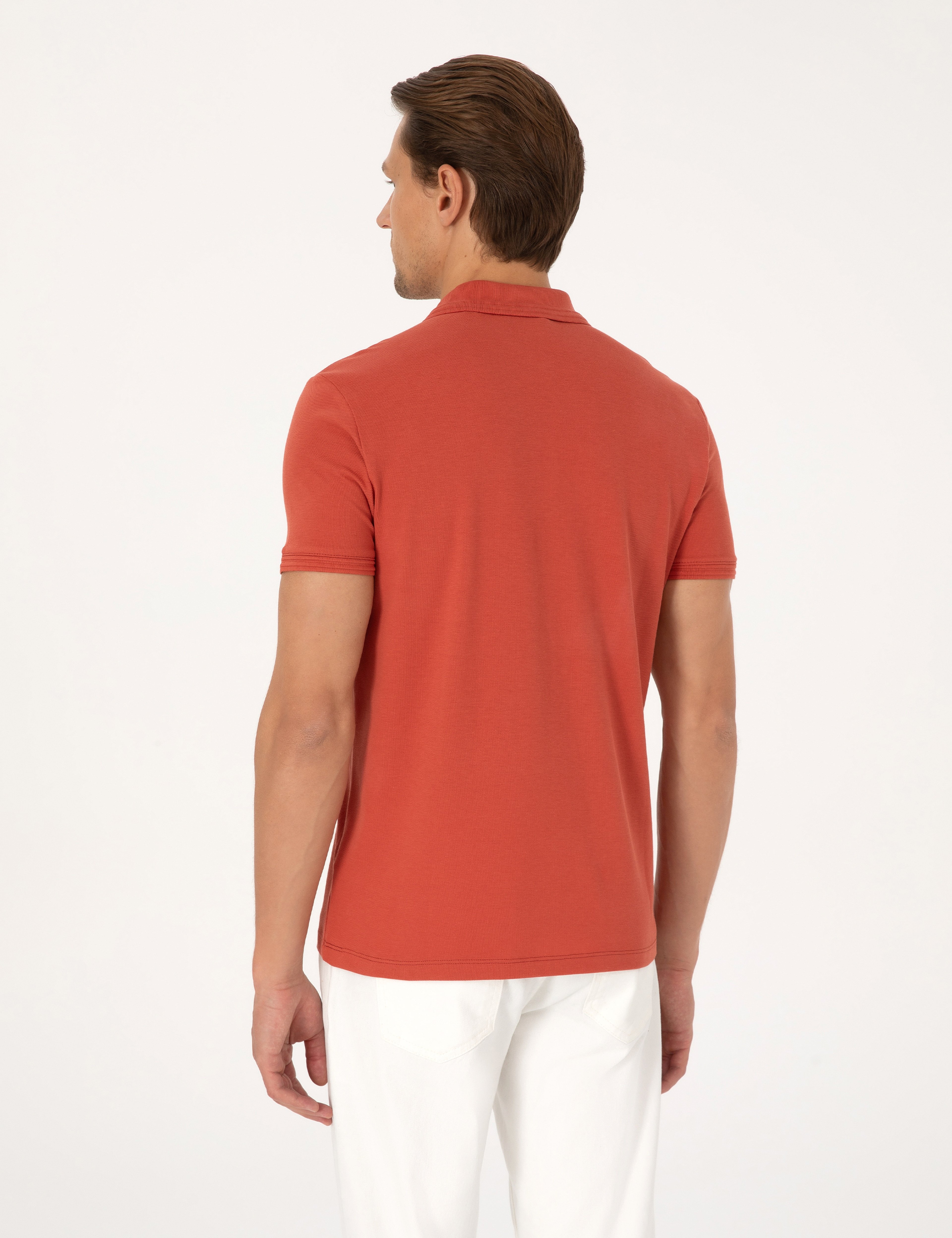 Kiremit Slim Fit %100 Pamuk Kıvrılmaz Düğmeli Polo Yaka Basic Tişört - Image 5