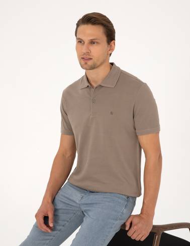 Koyu Vizon Slim Fit %100 Pamuk Kıvrılmaz Düğmeli Polo Yaka Basic Tişört