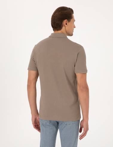 Koyu Vizon Slim Fit %100 Pamuk Kıvrılmaz Düğmeli Polo Yaka Basic Tişört