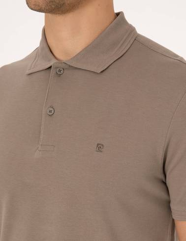 Koyu Vizon Slim Fit %100 Pamuk Kıvrılmaz Düğmeli Polo Yaka Basic Tişört
