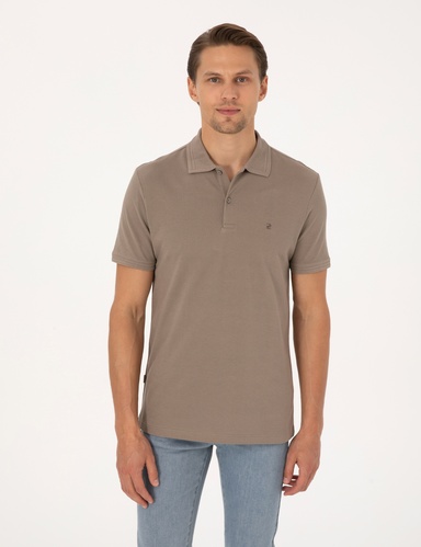 Koyu Vizon Slim Fit %100 Pamuk Kıvrılmaz Düğmeli Polo Yaka Basic Tişört