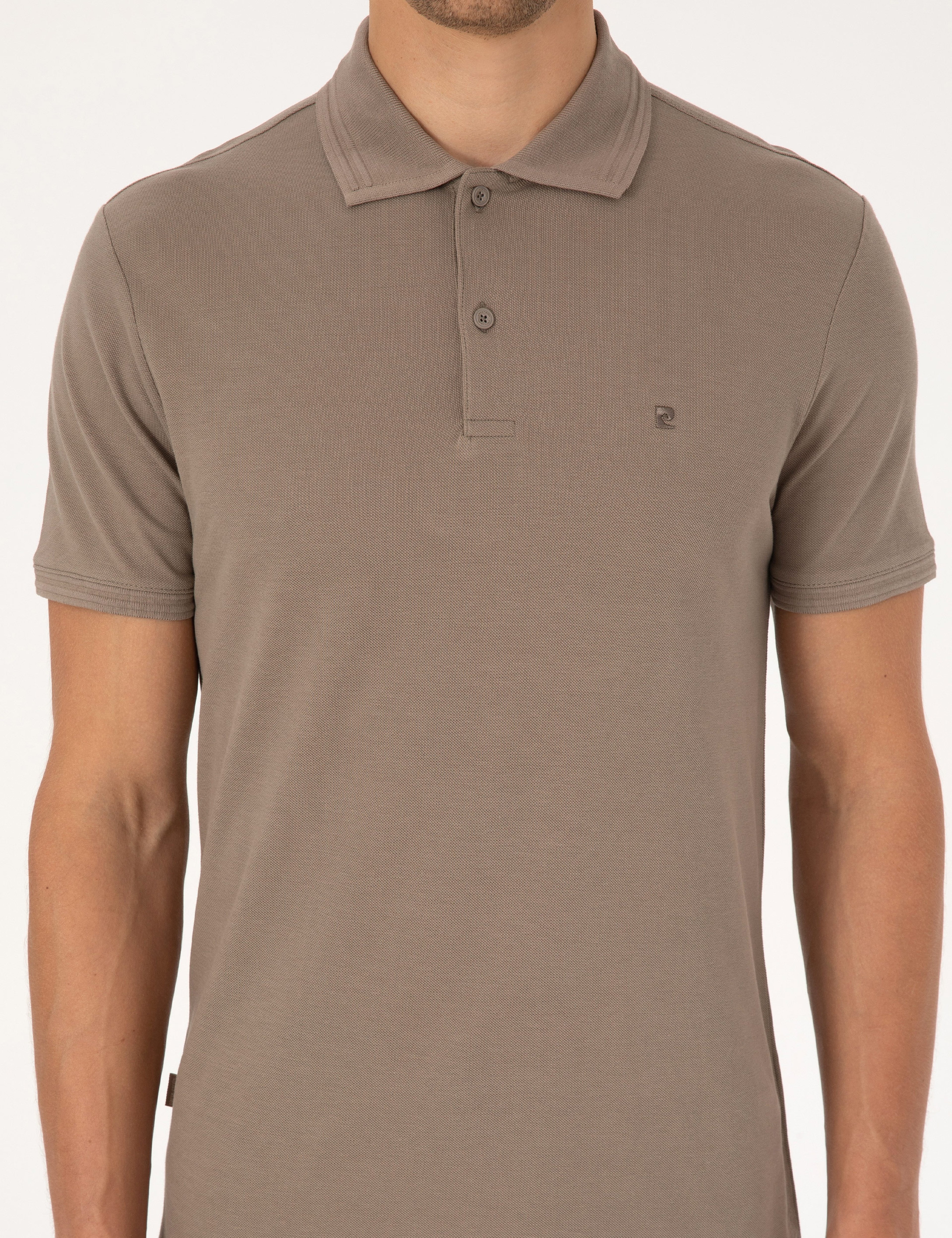 Koyu Vizon Slim Fit %100 Pamuk Kıvrılmaz Düğmeli Polo Yaka Basic Tişört