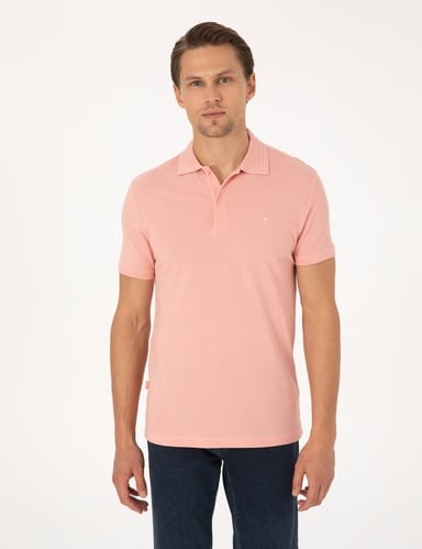 Gül Kurusu Slim Fit %100 Pamuk Kıvrılmaz Düğmeli Polo Yaka Basic Tişört