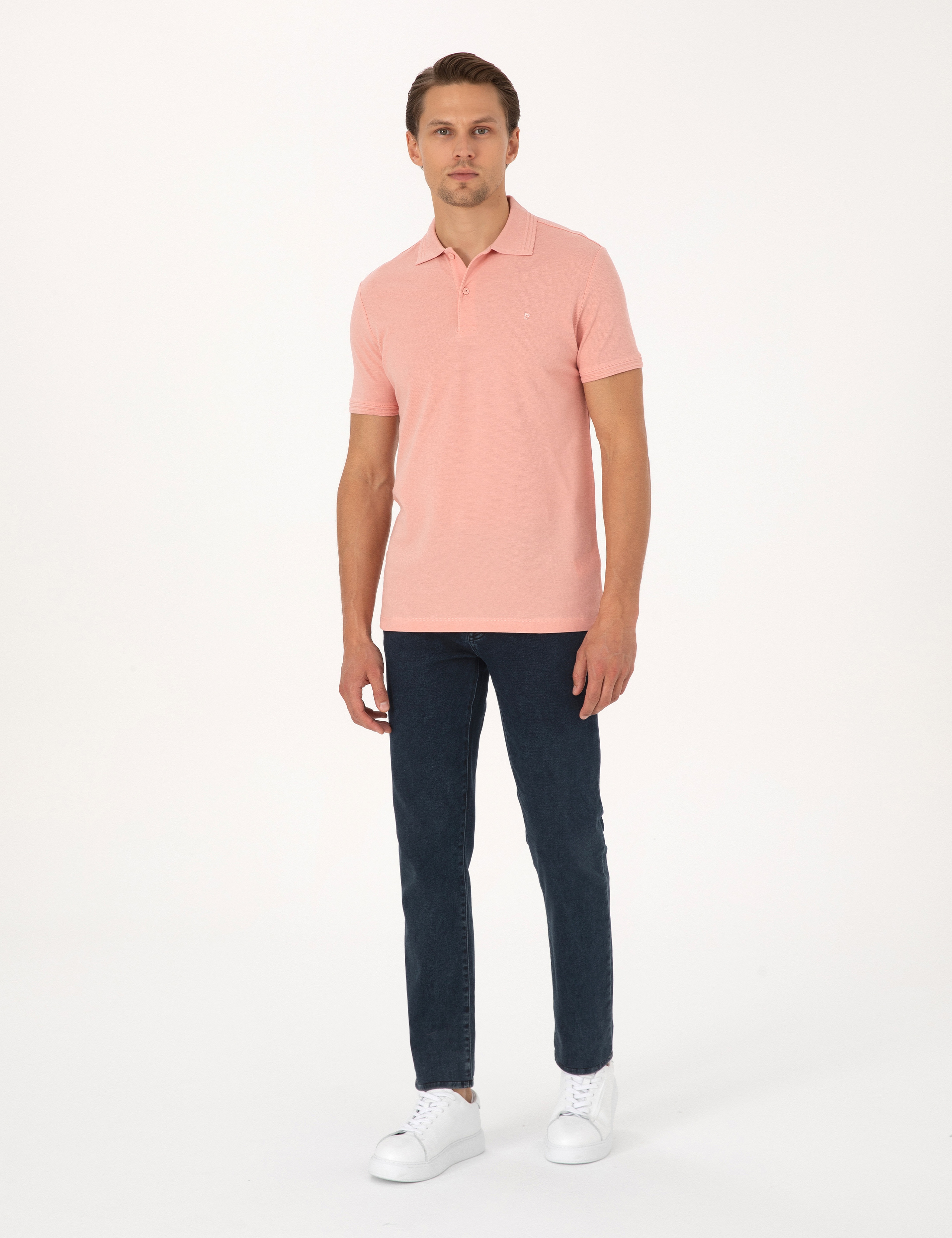 Gül Kurusu Slim Fit %100 Pamuk Kıvrılmaz Düğmeli Polo Yaka Basic Tişört - Image 4