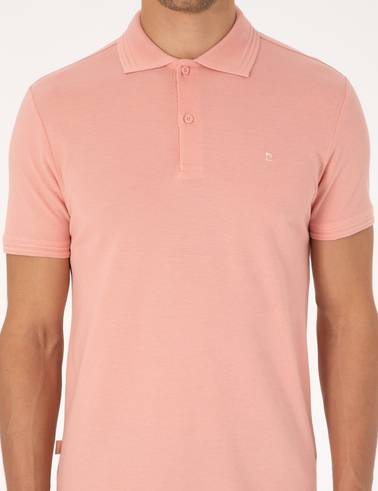 Gül Kurusu Slim Fit %100 Pamuk Kıvrılmaz Düğmeli Polo Yaka Basic Tişört
