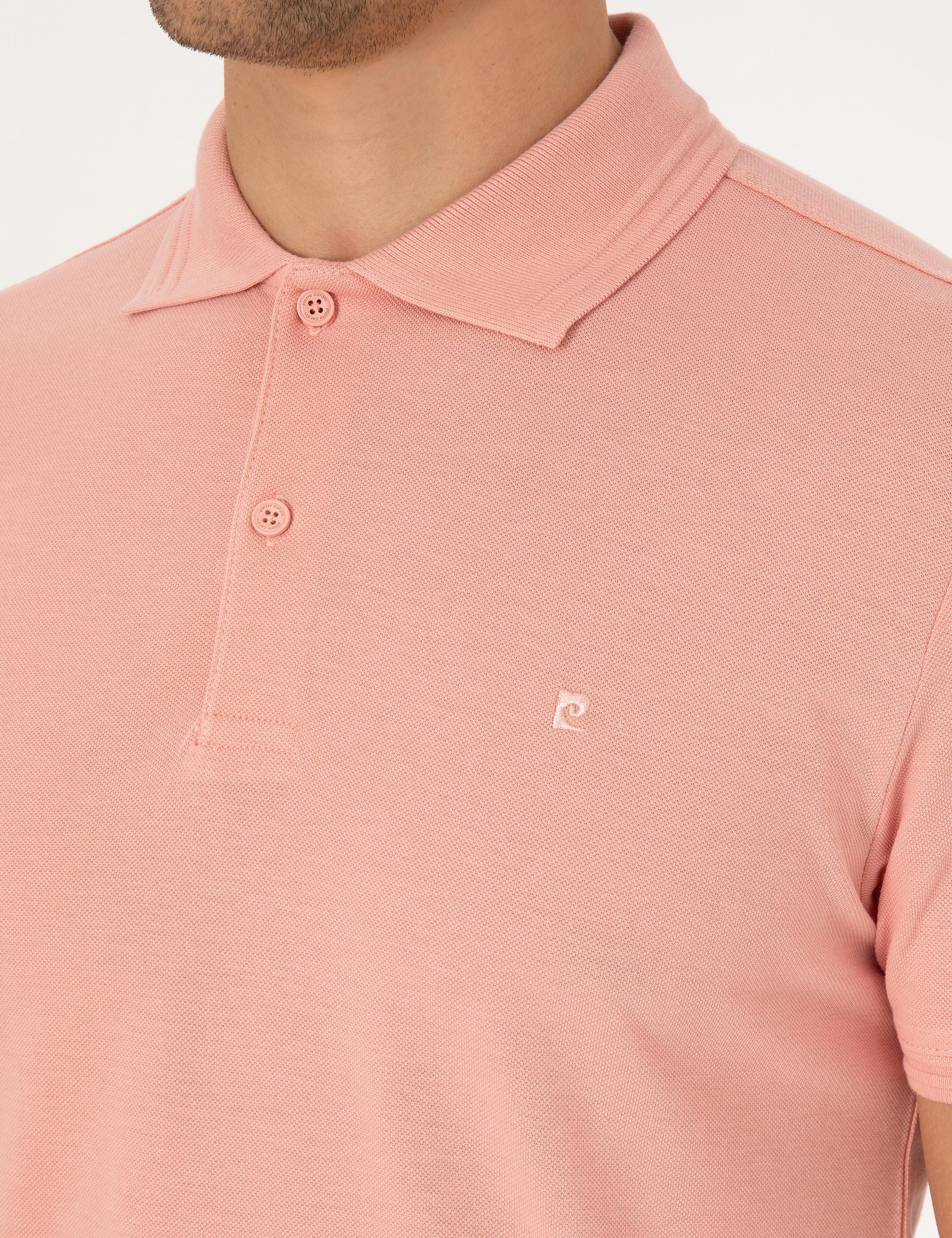 Gül Kurusu Slim Fit %100 Pamuk Kıvrılmaz Düğmeli Polo Yaka Basic Tişört