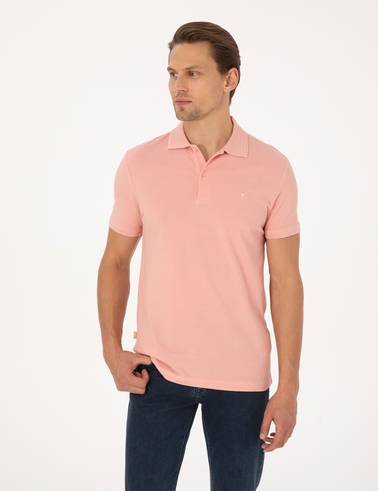 Gül Kurusu Slim Fit %100 Pamuk Kıvrılmaz Düğmeli Polo Yaka Basic Tişört