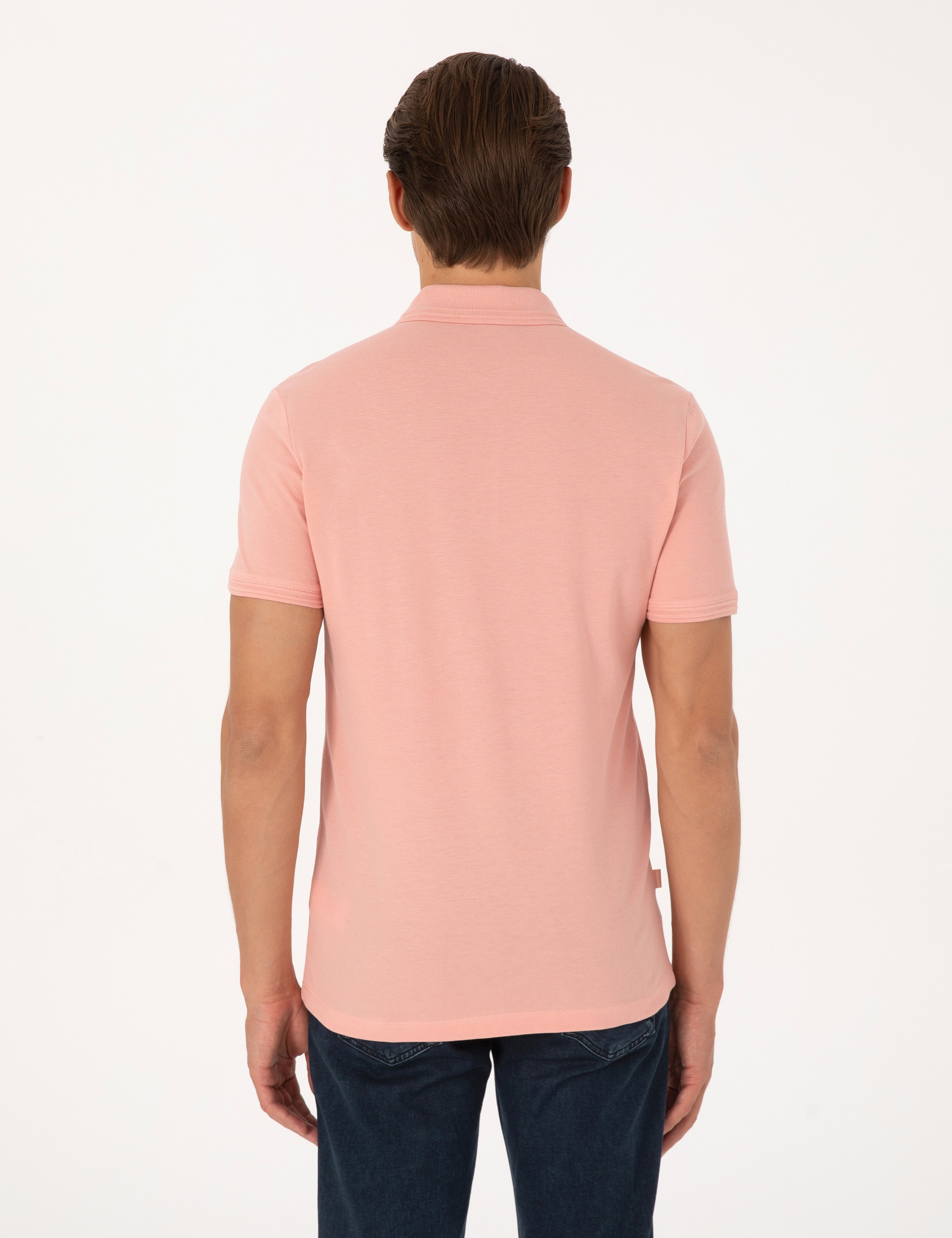 Gül Kurusu Slim Fit %100 Pamuk Kıvrılmaz Düğmeli Polo Yaka Basic Tişört - Image 5