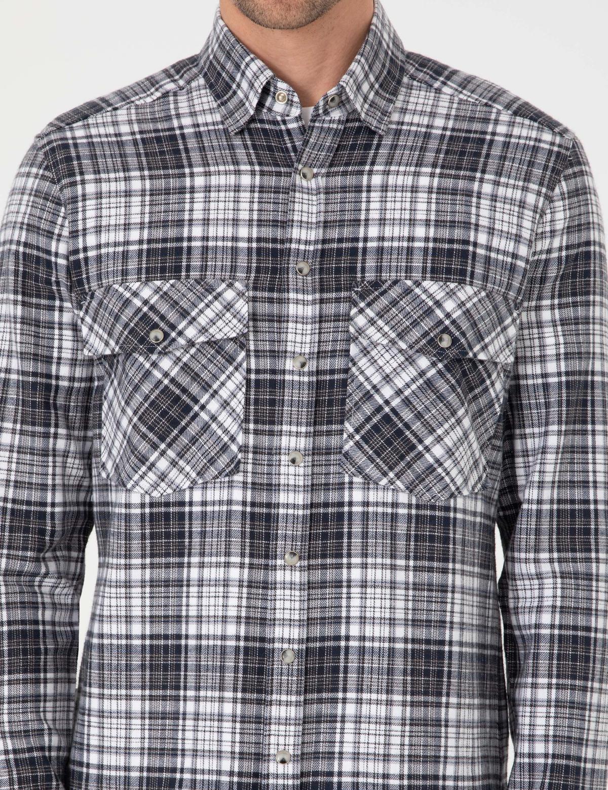 Lacivert Klasik Yaka Çift Cepli Regular Fit Gömlek Ceket - 50292345009