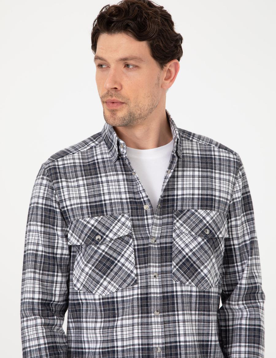 Lacivert Klasik Yaka Çift Cepli Regular Fit Gömlek Ceket