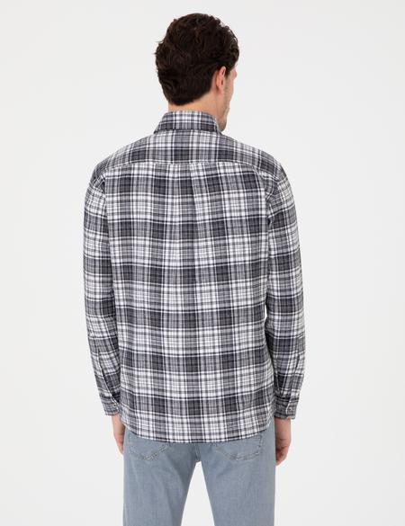 Lacivert Klasik Yaka Çift Cepli Regular Fit Gömlek Ceket - 50292345009