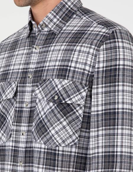 Lacivert Klasik Yaka Çift Cepli Regular Fit Gömlek Ceket - 50292345009