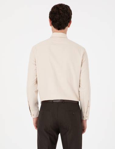 Bej Slim Fit Uzun Kollu Basic Gömlek