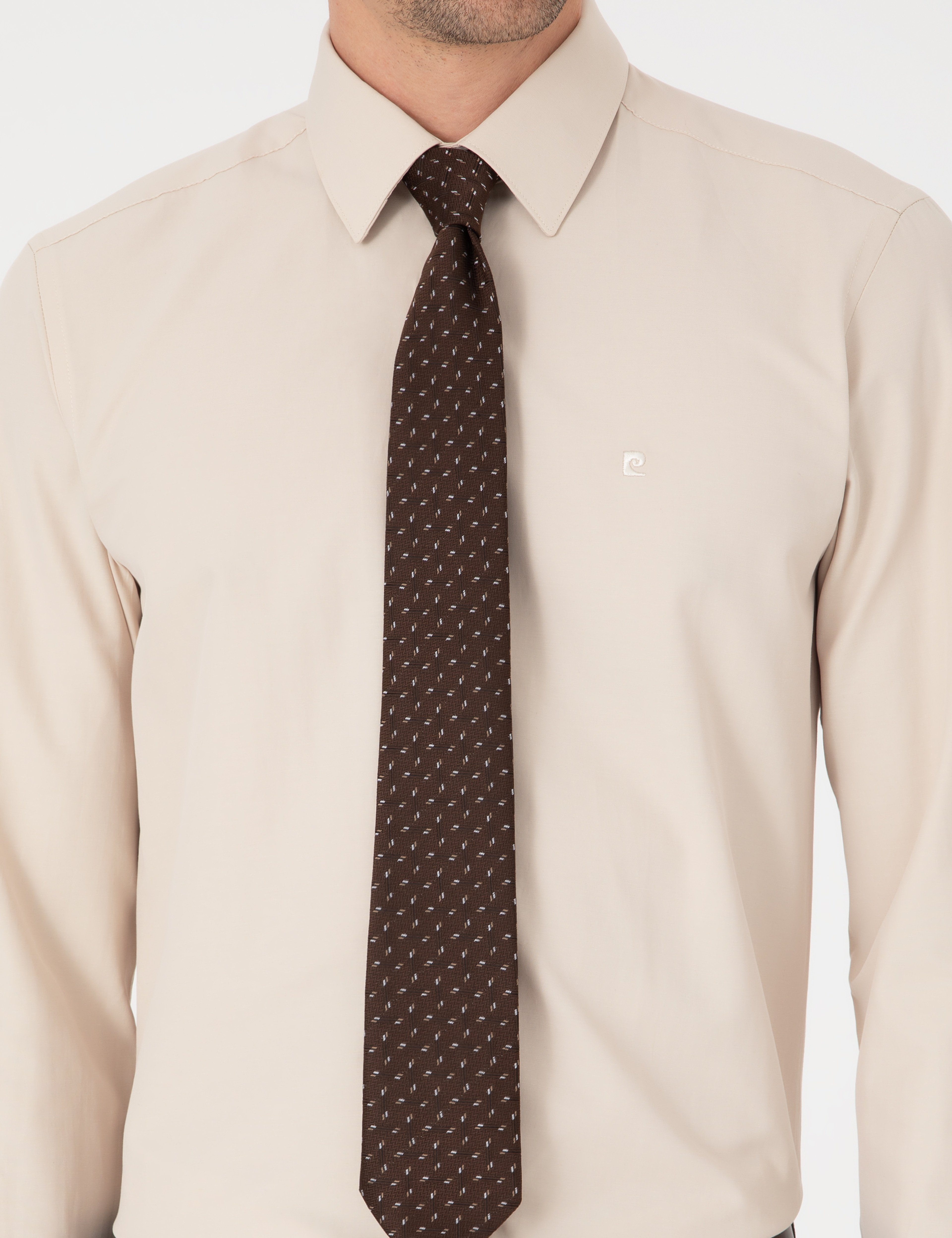 Bej Slim Fit Uzun Kollu Basic Gömlek