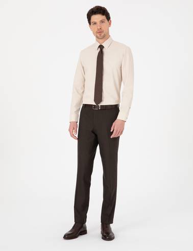 Bej Slim Fit Uzun Kollu Basic Gömlek