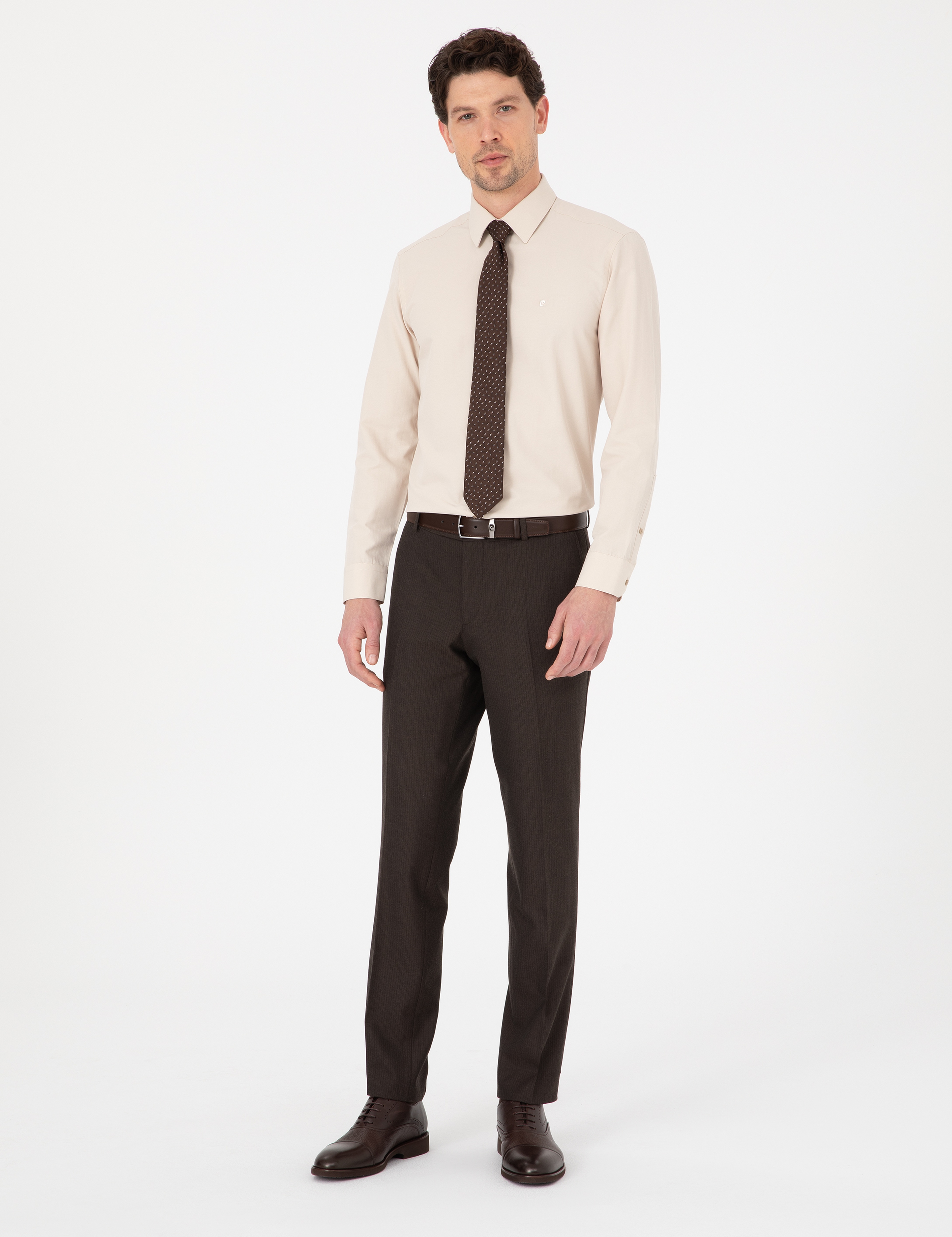 Bej Slim Fit Uzun Kollu Basic Gömlek - Image 5