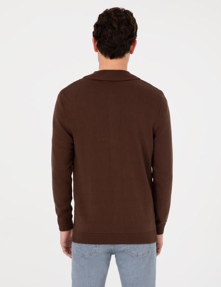 Kahverengi Slim Fit Fermuarlı Triko Hırka - 50317341029