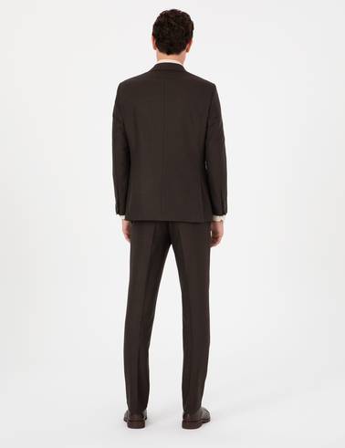 Kahverengi Slim Fit Çizgili Takım Elbise