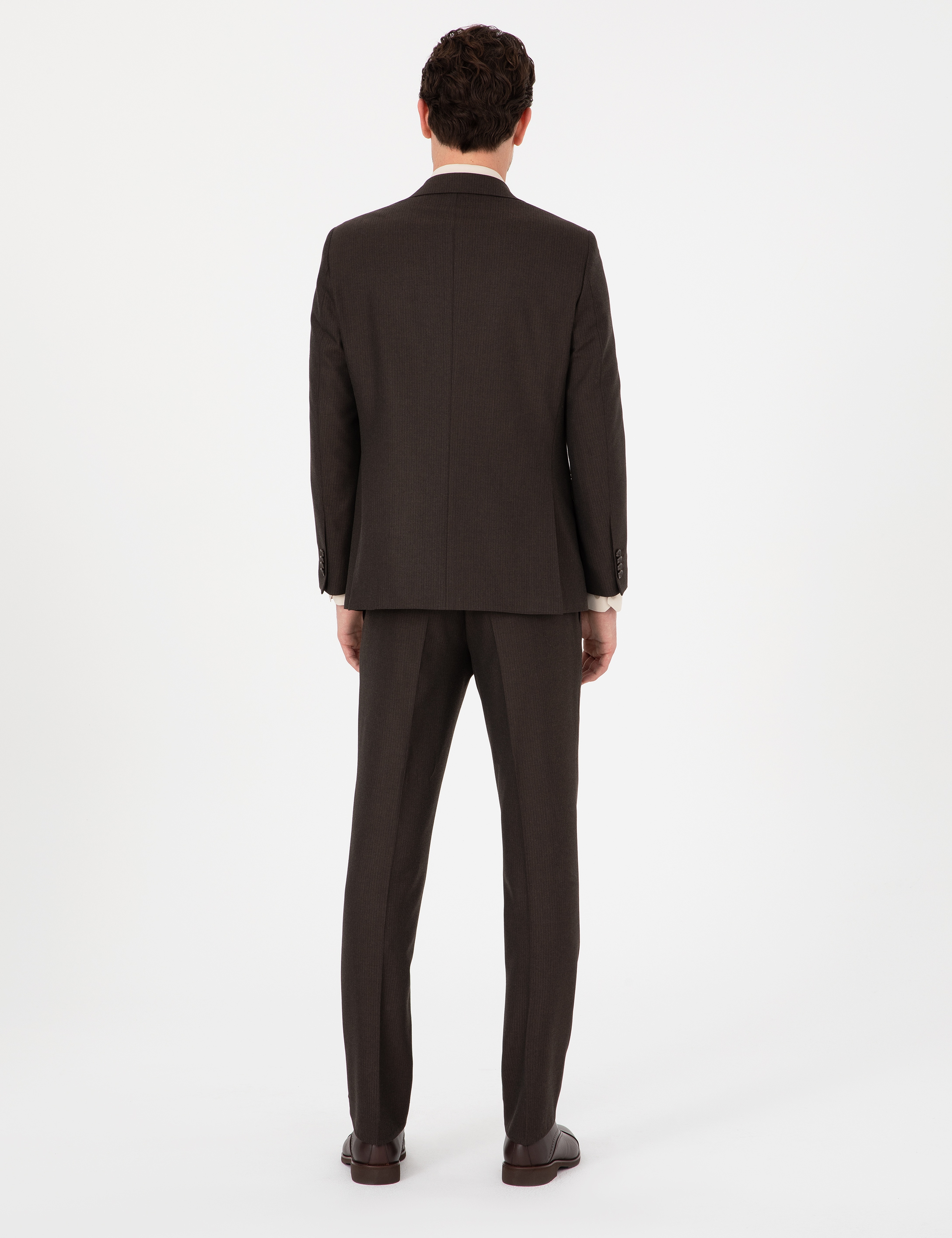 Kahverengi Slim Fit Çizgili Takım Elbise - Image 5