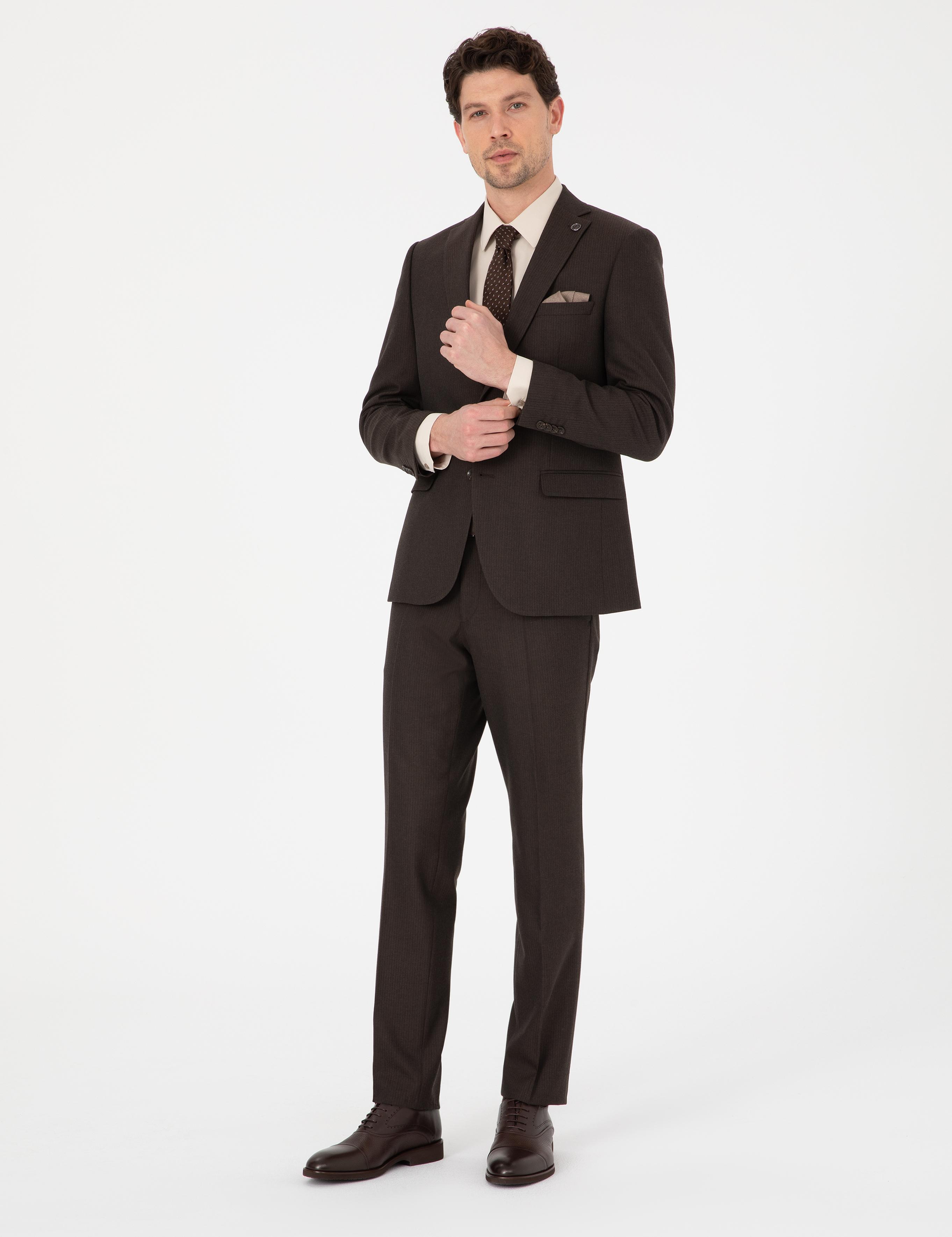 Kahverengi Slim Fit Takım Elbise