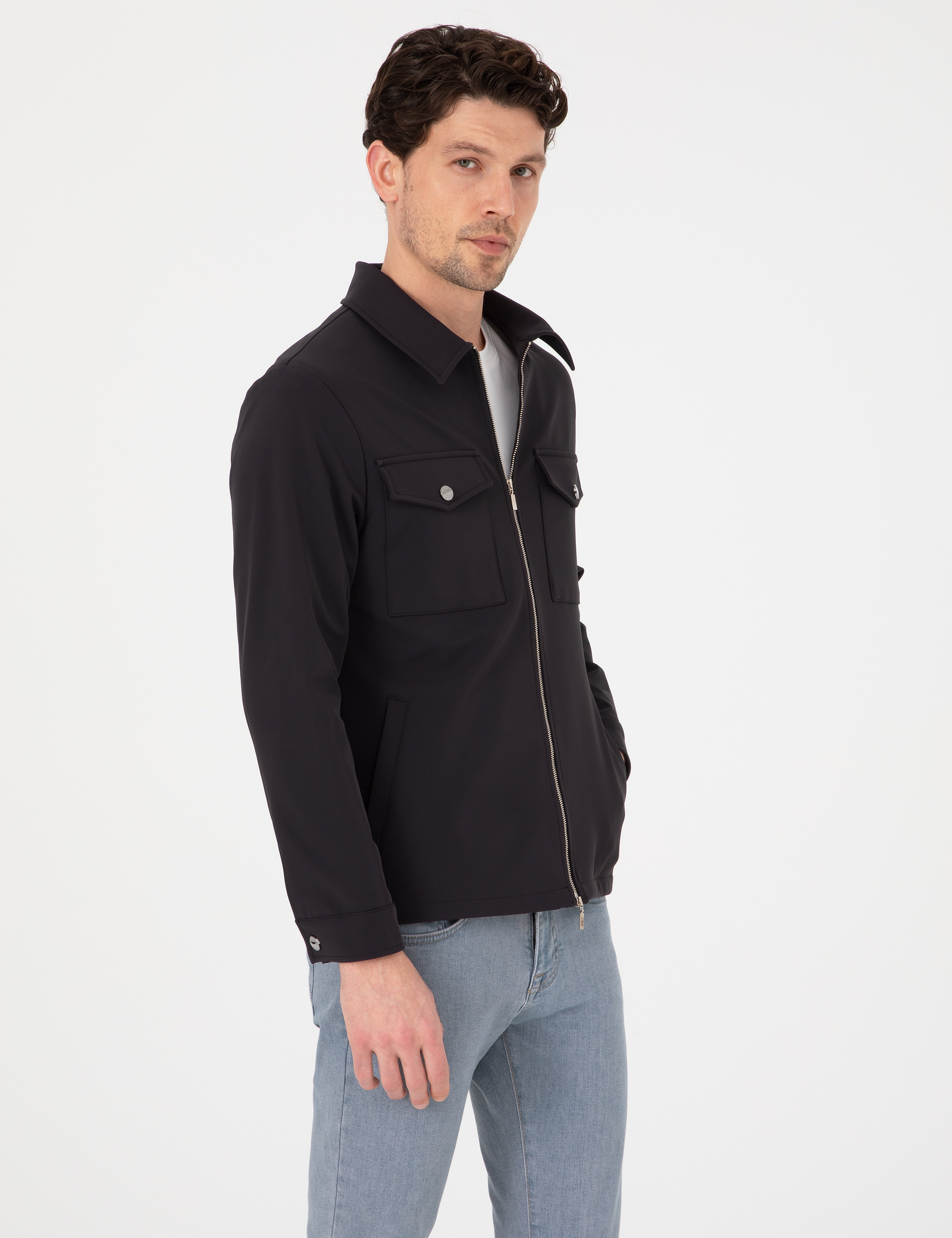Siyah Regular Fit Fermuarlı Ceket