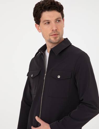 Siyah Regular Fit Fermuarlı Ceket