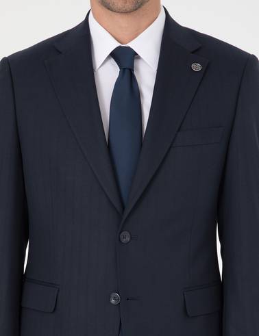Lacivert Slim Fit Çizgili Takım Elbise