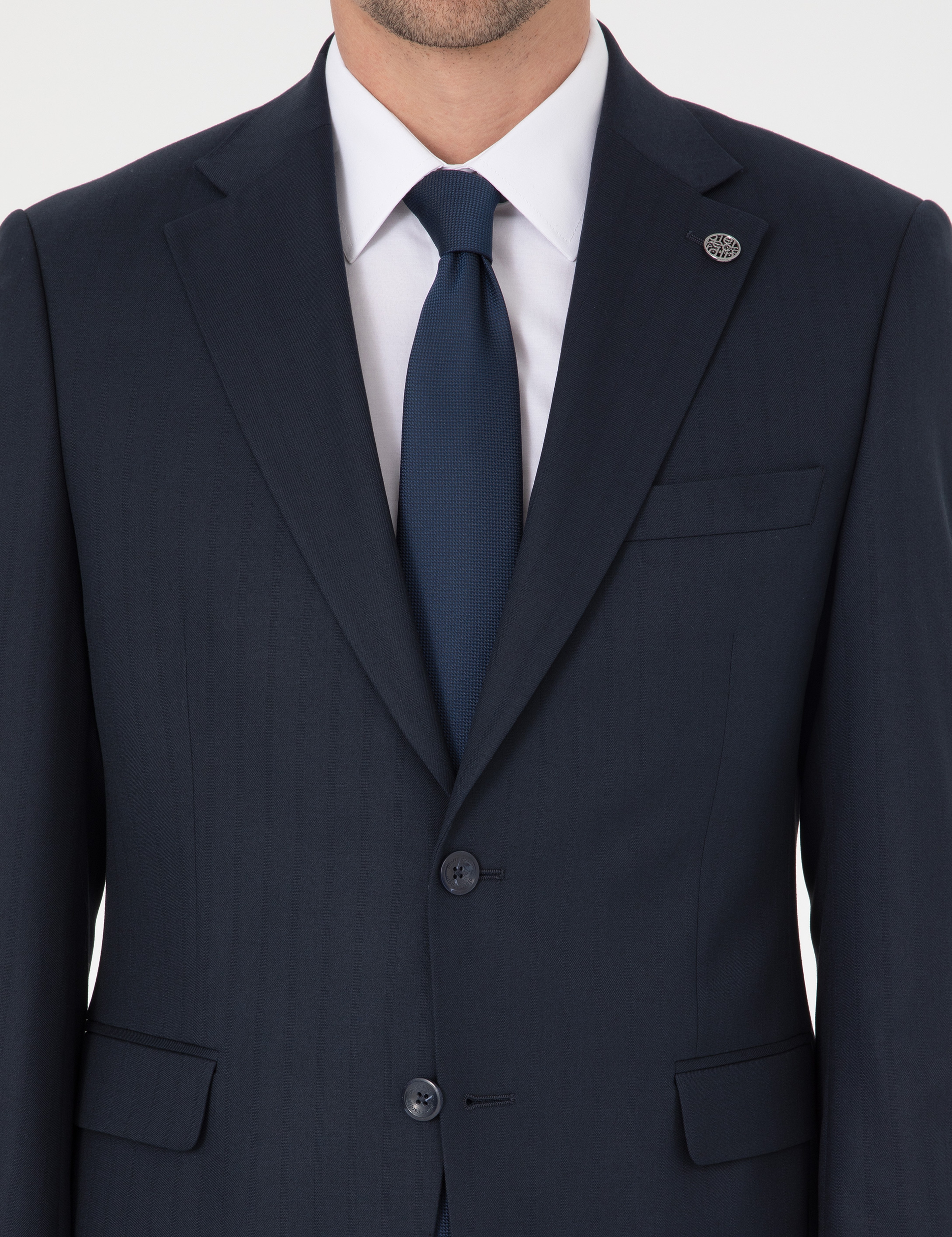 Lacivert Slim Fit Çizgili Takım Elbise - Image 6