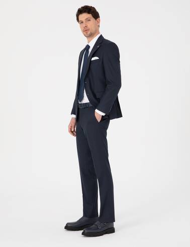 Lacivert Slim Fit Çizgili Takım Elbise