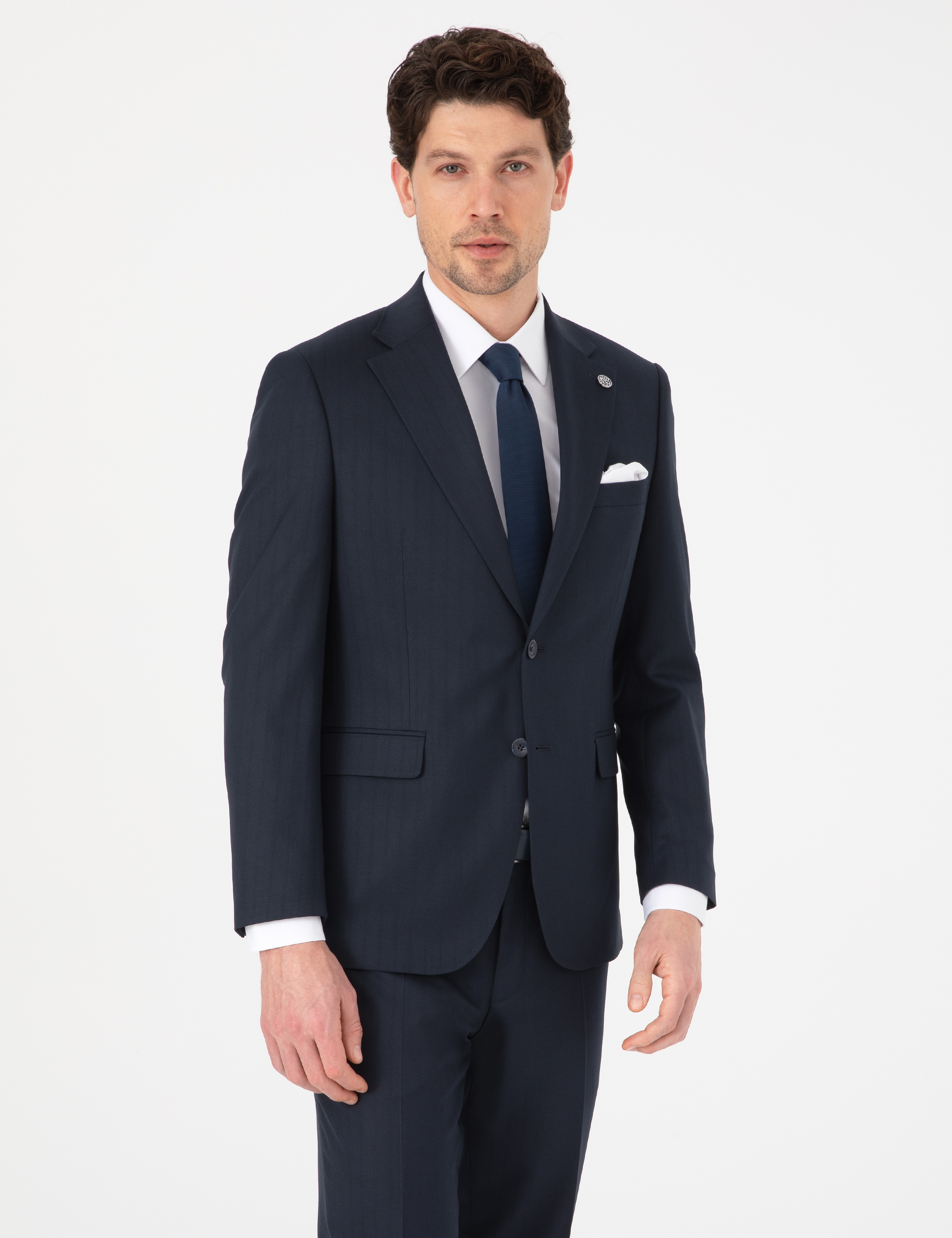 Lacivert Slim Fit Çizgili Takım Elbise - Image 4
