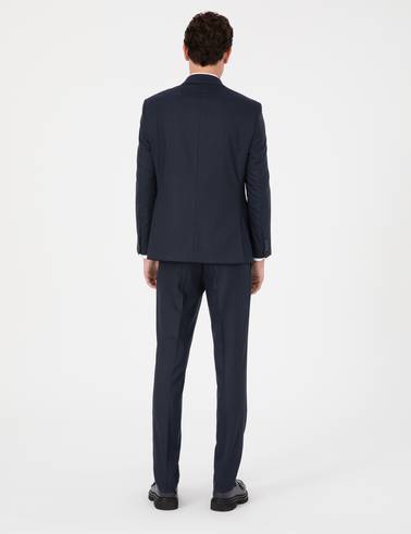 Lacivert Slim Fit Çizgili Takım Elbise