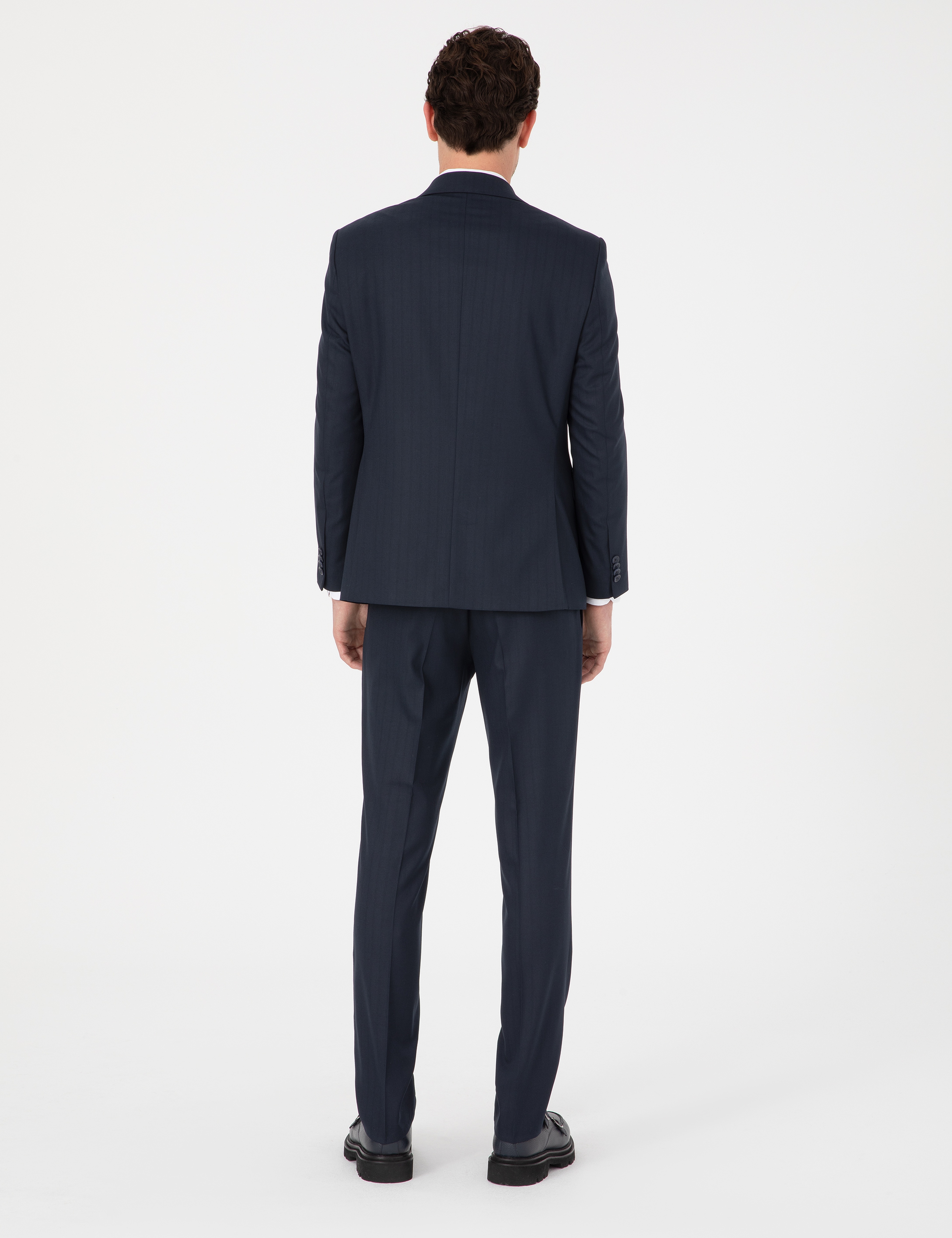 Lacivert Slim Fit Çizgili Takım Elbise - Image 5