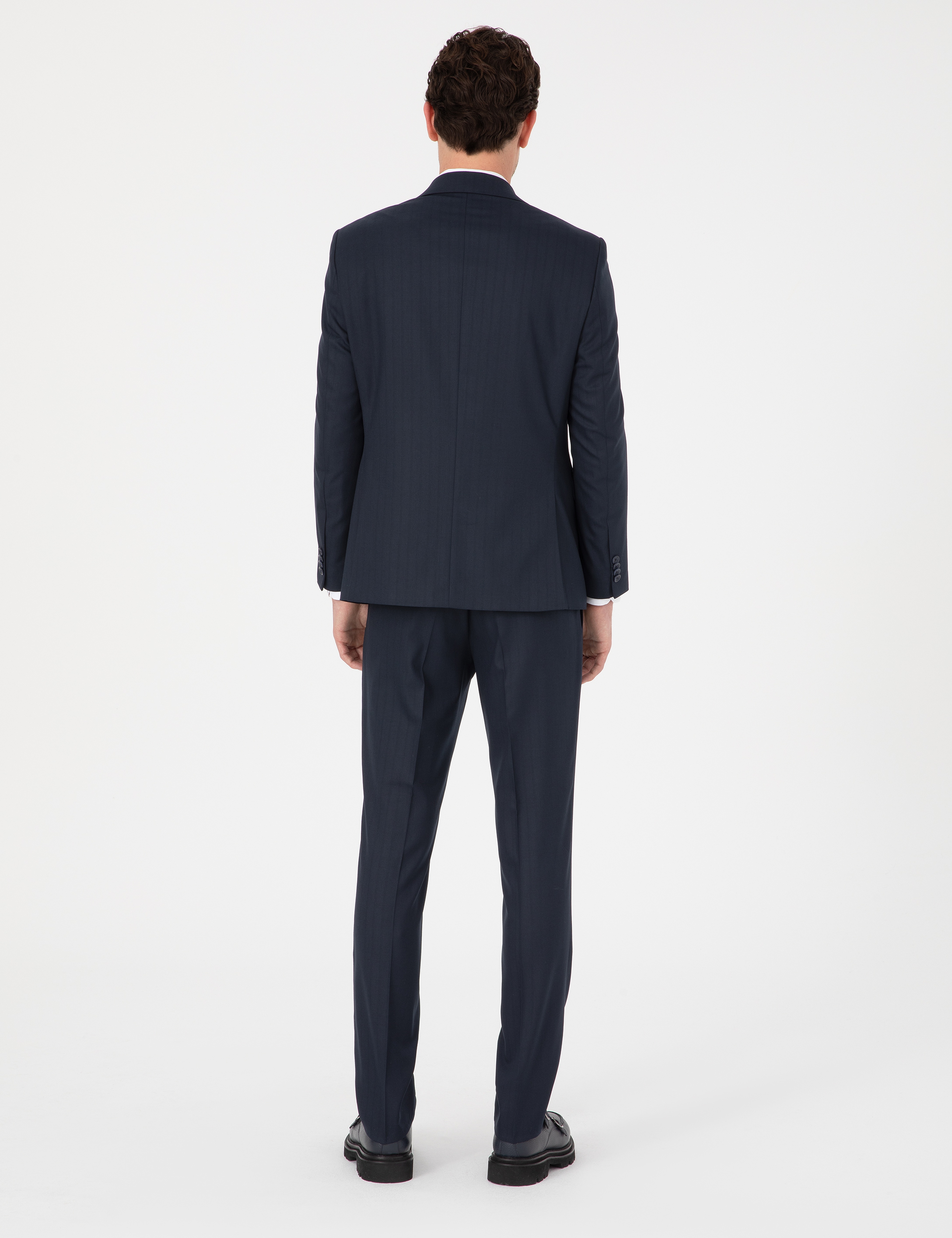 Lacivert Slim Fit Çizgili Takım Elbise