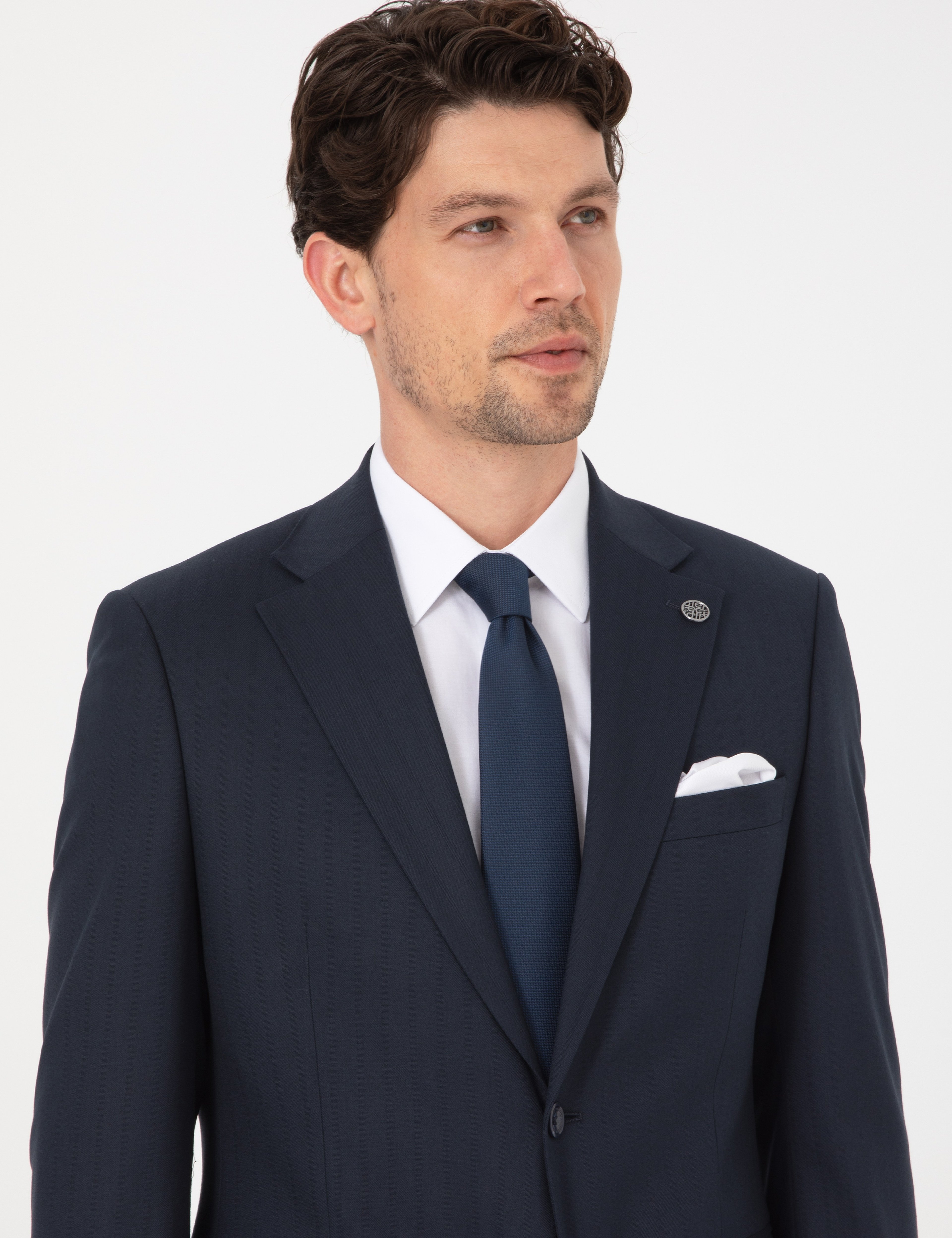 Lacivert Slim Fit Çizgili Takım Elbise - Image 2